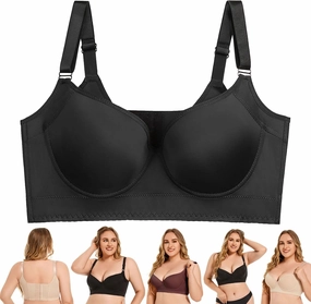 Katchme Womenswear Bra, Modern Plus Size Push Up Bra, Back Smoothing, Seamless Underwire, Black, Size 34-48