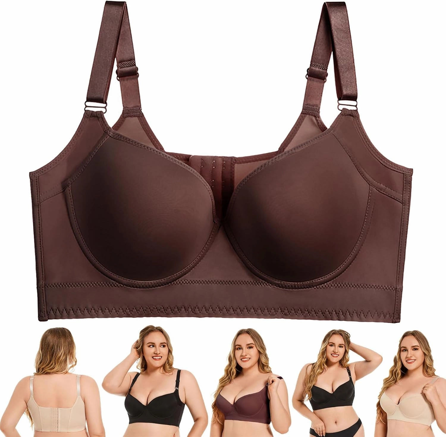 Katchme Womenswear Bra, Modern Plus Size Push Up Bra, Back Smoothing, Seamless Underwire, Black, Size 34-48