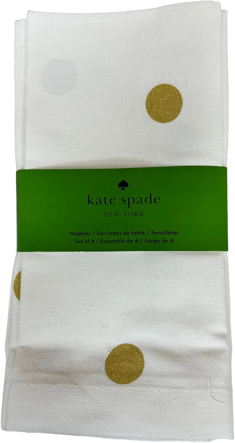 KATE SPADE NEW YORK Cloth Napkins 4-Pack Set, 100% Cotton Machine Washable 20"x20" (Large Gold Polka Dots)