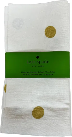 KATE SPADE NEW YORK Cloth Napkins 4-Pack Set, 100% Cotton Machine Washable 20"x20" (Large Gold Polka Dots)