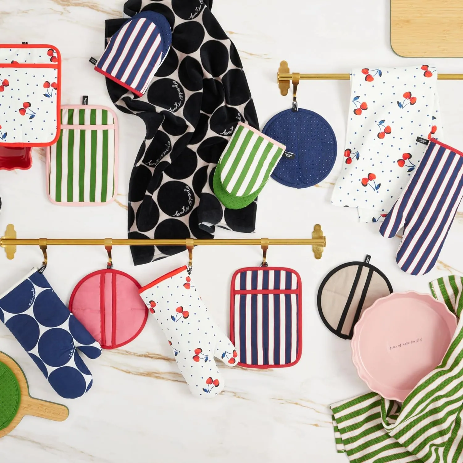 Kate Spade New York Joy Dot Kitchen Towels 2-Pack Set, Absorbent 100% Cotton Velour, Black/Beige, 17"x28"