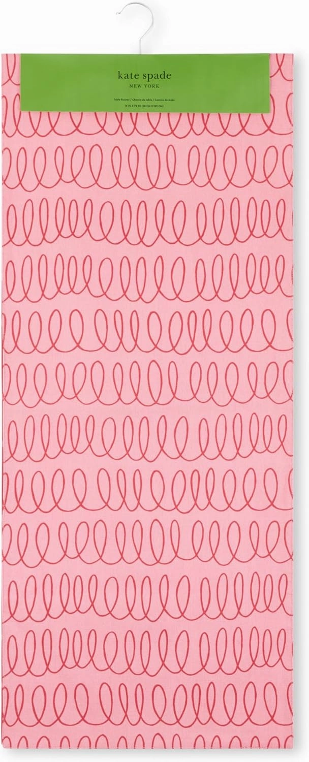 kate spade new york in The Loop & Joy Dot Reversible Table Runner, 100% Cotton, Machine Washable, Rose Pink/Red, 15"x72"