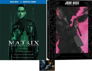 KEANU REEVES 8 THE MATRIX DEJA VU COLLECTION & John Wick 4 FILM COLLECTION 8 Blu Ray Set Includes Glossy Print John Wick Art Card