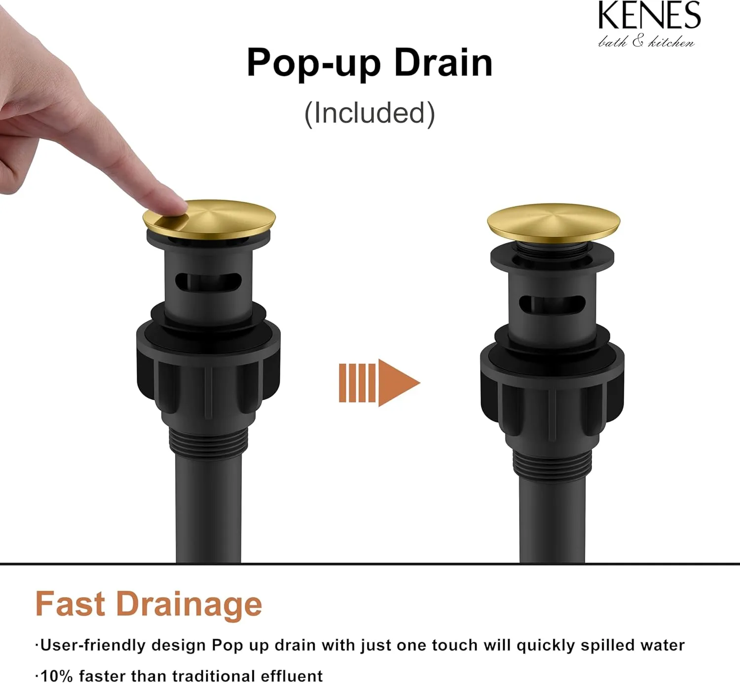 KENES Brushed Gold 4 Inch 2 Handle Centerset Bathroom Faucet, 3 Hole Gold Bathroom Sink Faucet, with Pop Up Sink Drain and Two Water Supply Lines, KE-9019-4