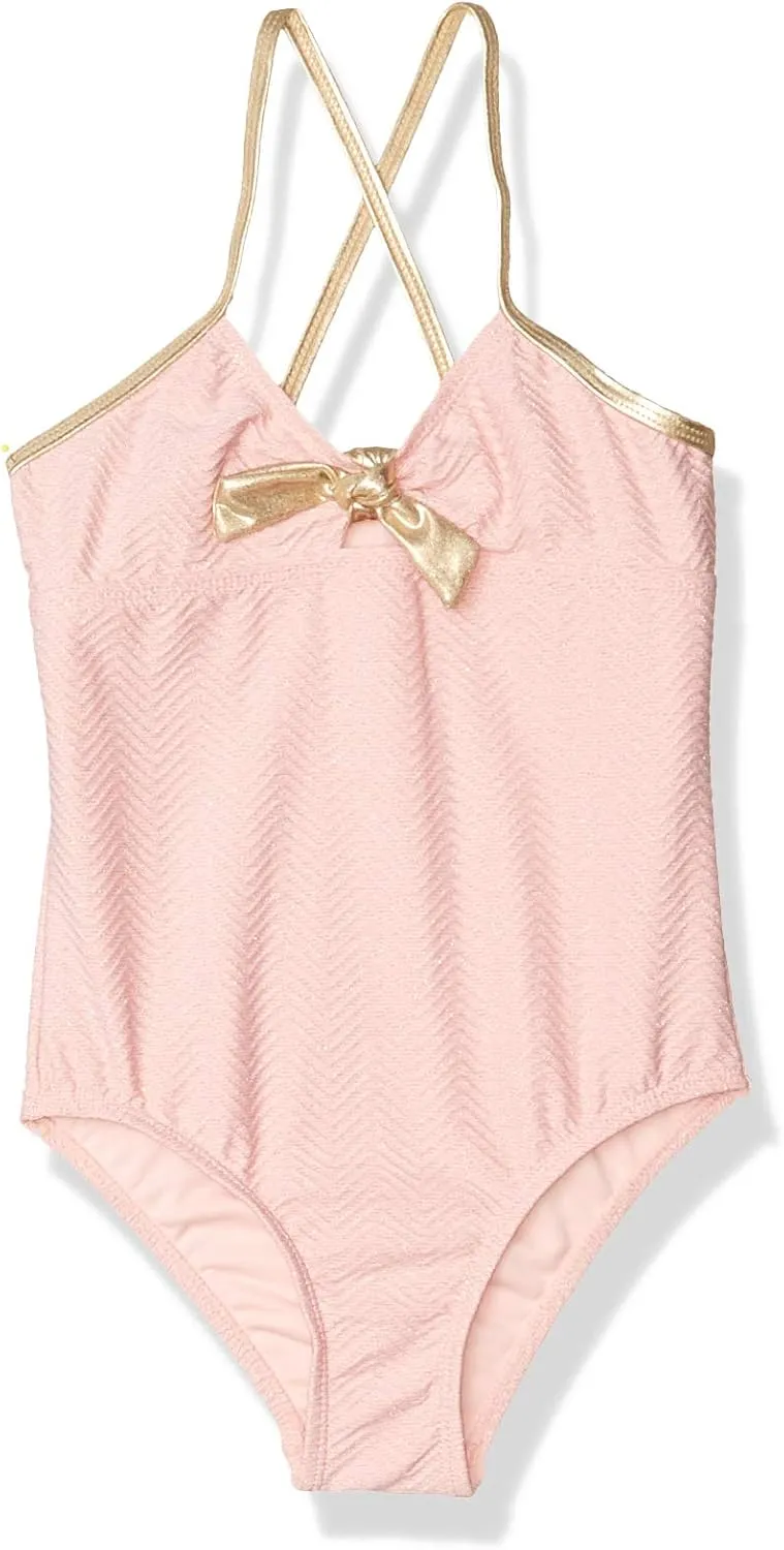 kensie Girls Metallic Texture Bow-tie One Piece Swimsuit