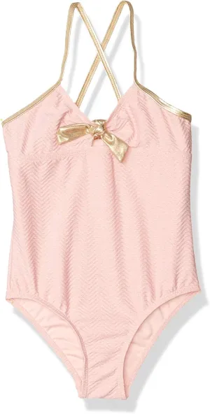 kensie Girls Metallic Texture Bow-tie One Piece Swimsuit