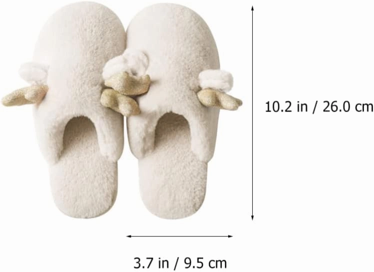 KESYOO 1 Pair Christmas Women Slippers Warm Cotton Slippers Non Slip Slippers with Reindeer Horn for Xmas Holiday Woman Winter (Beige, 38ï¼‰