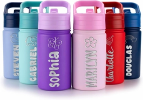 Kids Custom Water Bottle - Engraved Name & Icon, 12 oz, BPA-Free, Stays Cold for 24 Hours, Gift Ready - Teal
