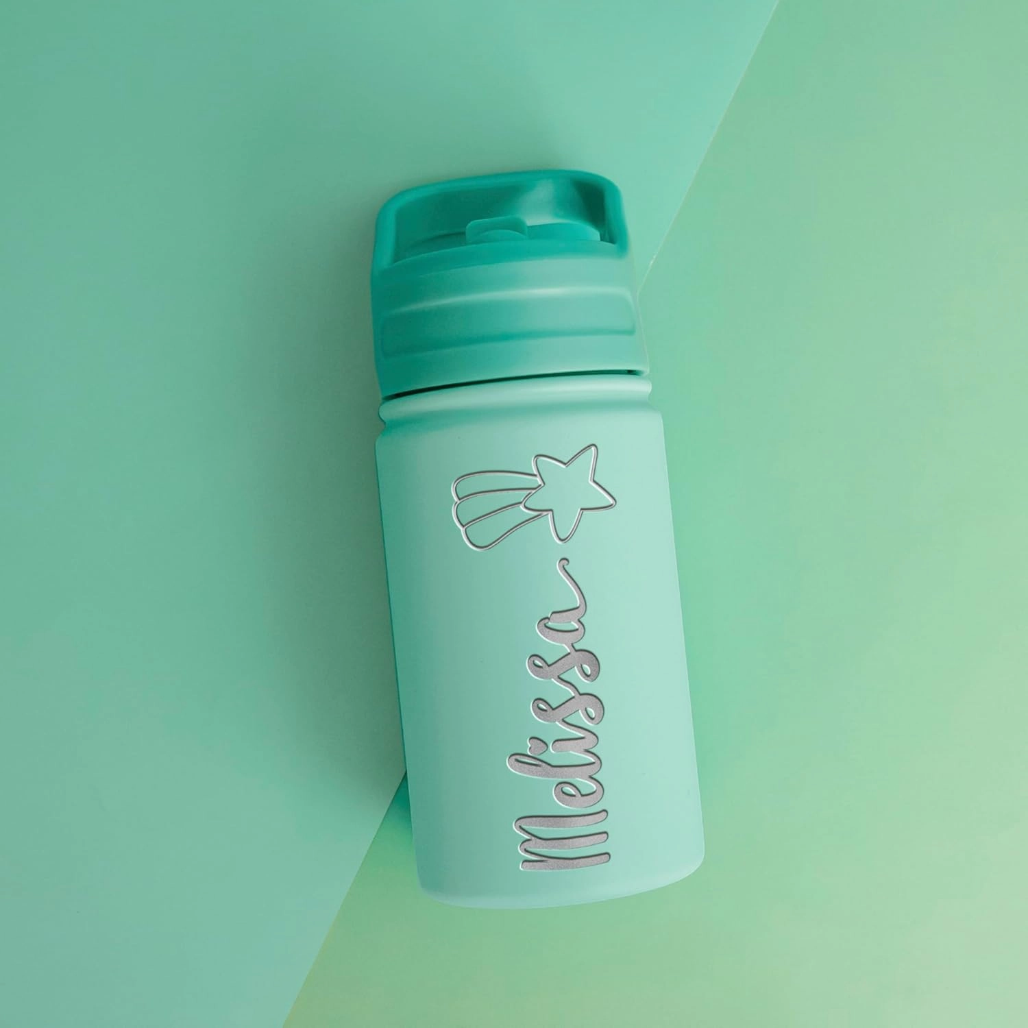 Kids Custom Water Bottle - Engraved Name & Icon, 12 oz, BPA-Free, Stays Cold for 24 Hours, Gift Ready - Teal