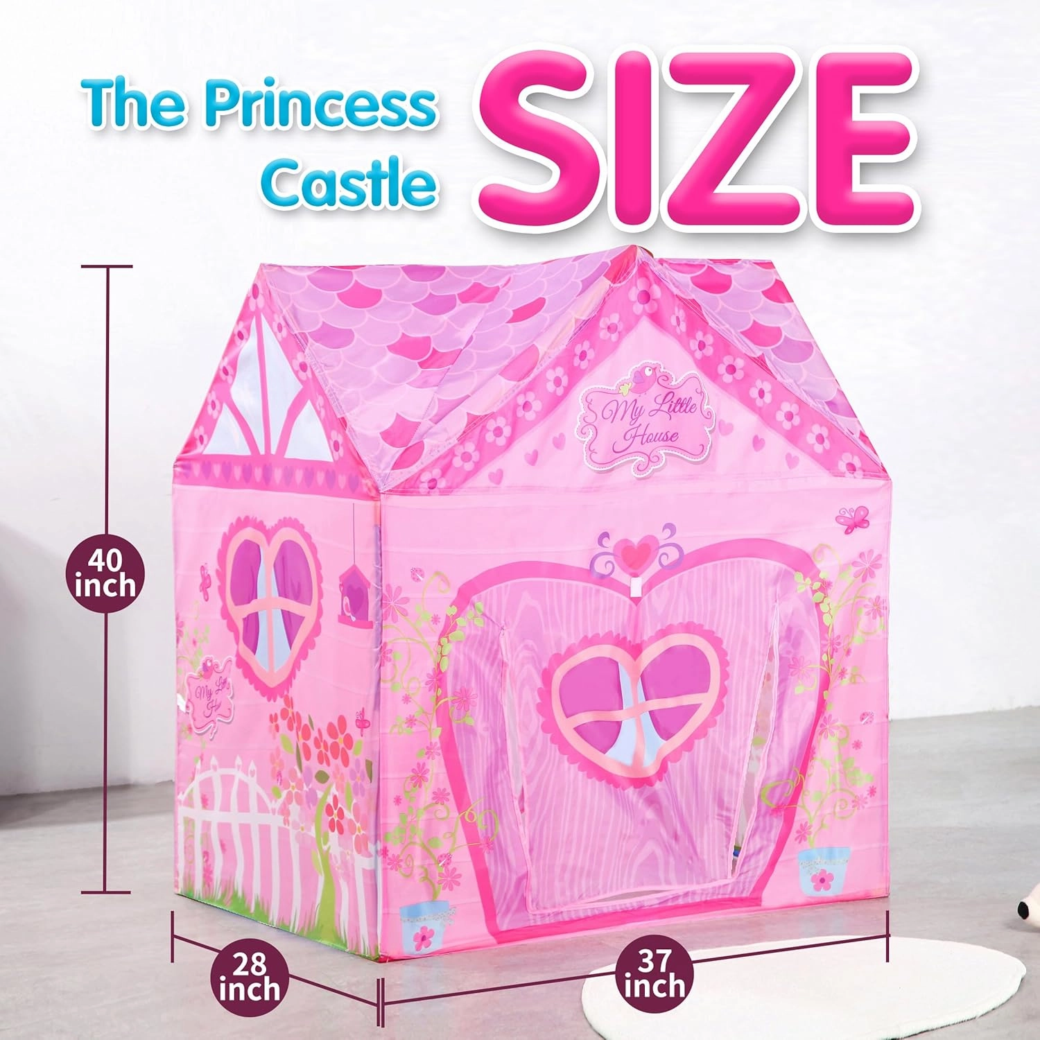 Kids Princess Castle Pink Tent, Indoor/Outdoor Playhouse, 37 * 28 * 40 Inch, Big Enough for 2-3 Little Children