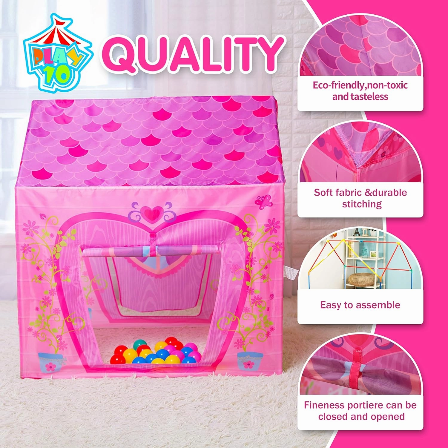 Kids Princess Castle Pink Tent, Indoor/Outdoor Playhouse, 37 * 28 * 40 Inch, Big Enough for 2-3 Little Children