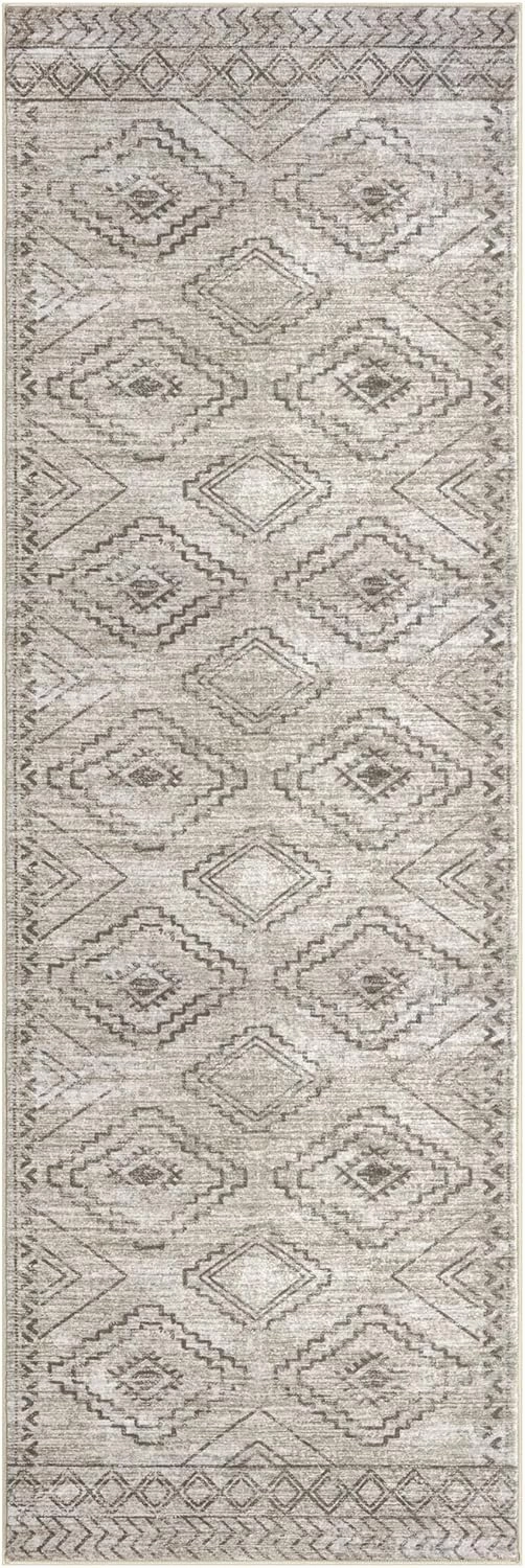KILOCOCO Boho Kitchen Runner Rug 2x6 Washable Runner Rug Soft Runners for Hallways Non Slip Printed Distressed Laundry Room Rugs, Low-Pile Runners for Entryway Bedroom Living Room, Beige
