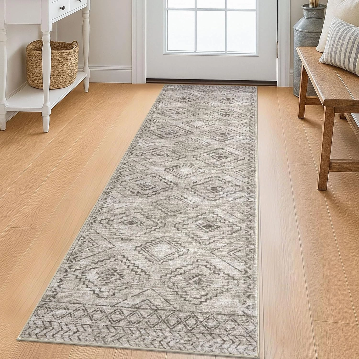 KILOCOCO Boho Kitchen Runner Rug 2x6 Washable Runner Rug Soft Runners for Hallways Non Slip Printed Distressed Laundry Room Rugs, Low-Pile Runners for Entryway Bedroom Living Room, Beige