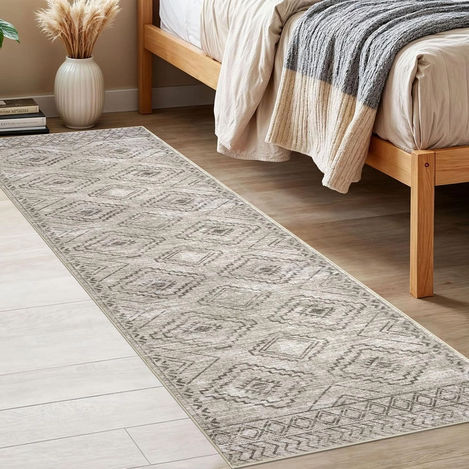 KILOCOCO Boho Kitchen Runner Rug 2x6 Washable Runner Rug Soft Runners for Hallways Non Slip Printed Distressed Laundry Room Rugs, Low-Pile Runners for Entryway Bedroom Living Room, Beige