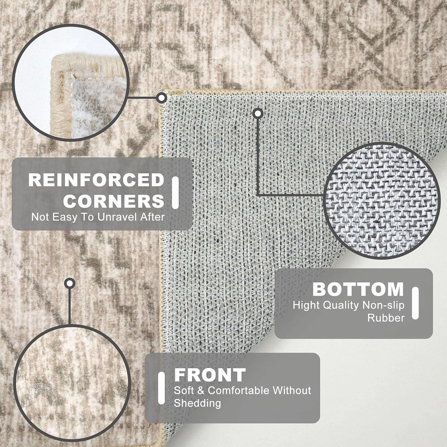 KILOCOCO Boho Kitchen Runner Rug 2x6 Washable Runner Rug Soft Runners for Hallways Non Slip Printed Distressed Laundry Room Rugs, Low-Pile Runners for Entryway Bedroom Living Room, Beige