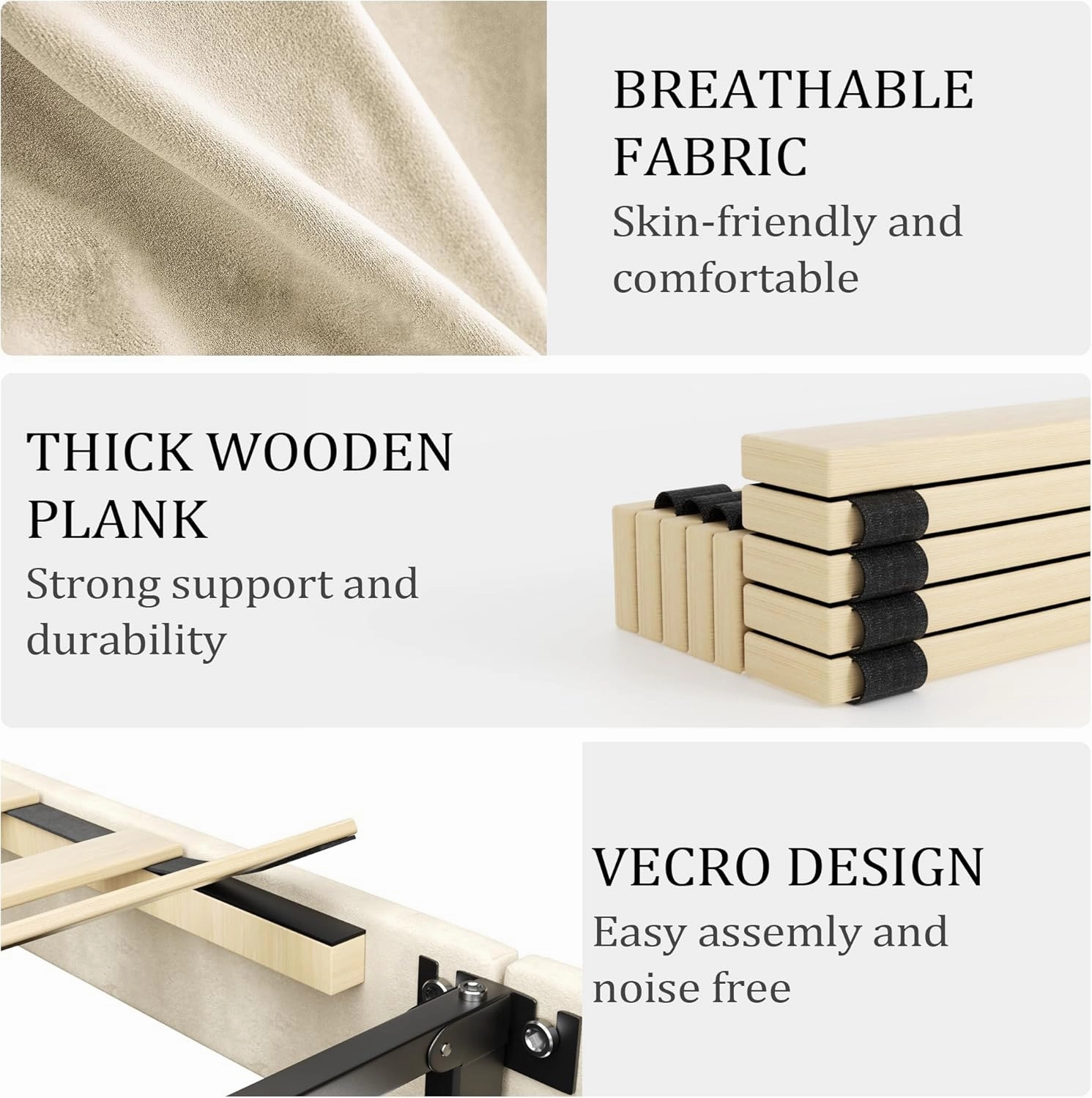 King Size Bed Frame and Headboard,Vertical Channel Tufted Wingback No Box Spring Needed, Mattress Foundation, Easy Assembly, Beige