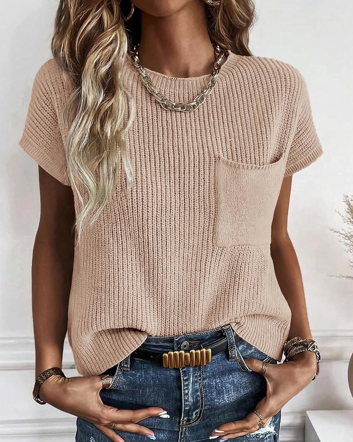 KIRUNDO Short Sleeve Sweater for Women 2025 Casual Sweater Vest Cotton Knit Pullover Tank Tops Trendy Spring Summer Outfits
