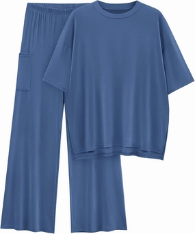 KIRUNDO Womens 2 Piece Outfits 2025 Summer Casual Loose Short Sleeve Pullover Tops & Wide Leg Pants Lounge Sets Tracksuit
