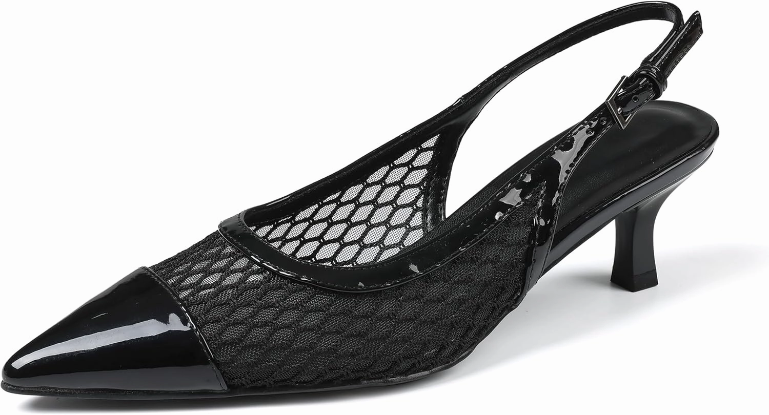Kitten Heels for Women Mesh Pumps Slingback Closed Pointed Toe Heels Wedding Work Dress Sexy Low Pumps Shoes
