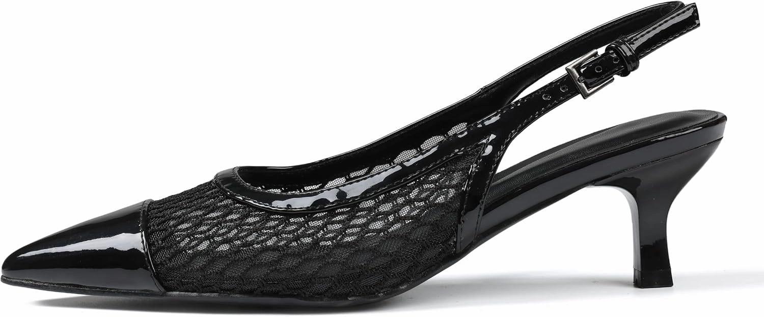 Kitten Heels for Women Mesh Pumps Slingback Closed Pointed Toe Heels Wedding Work Dress Sexy Low Pumps Shoes
