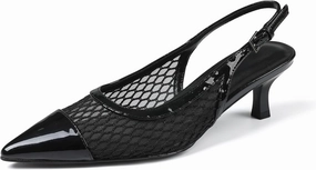 Kitten Heels for Women Mesh Pumps Slingback Closed Pointed Toe Heels Wedding Work Dress Sexy Low Pumps Shoes