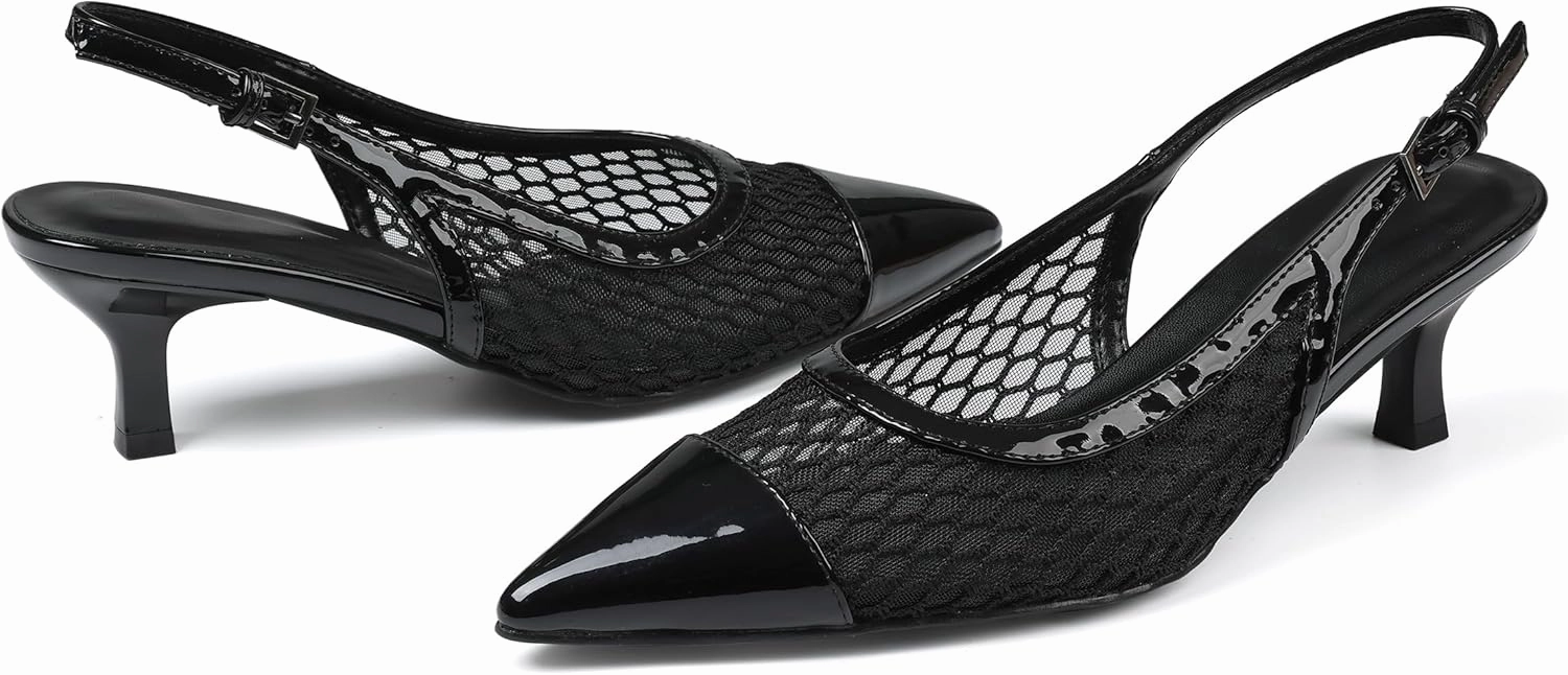 Kitten Heels for Women Mesh Pumps Slingback Closed Pointed Toe Heels Wedding Work Dress Sexy Low Pumps Shoes