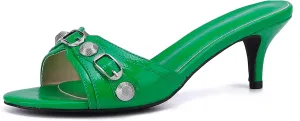 Kluolandi Women's Stiletto Heel Mules Sandals Studded Open Toe Slip On Kitten Heels Fashion Wedding Dress Slipper Slide