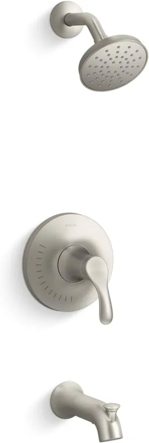 KOHLER TS27391-4G-BN Simplice Rite-Temp Bath and Shower Trim Set with Single-Function Showerhead 1.75 GPM, Diverter Bath Spout, Wall-Mount Shower Head and Bath Faucet, Vibrant Brushed Nickel