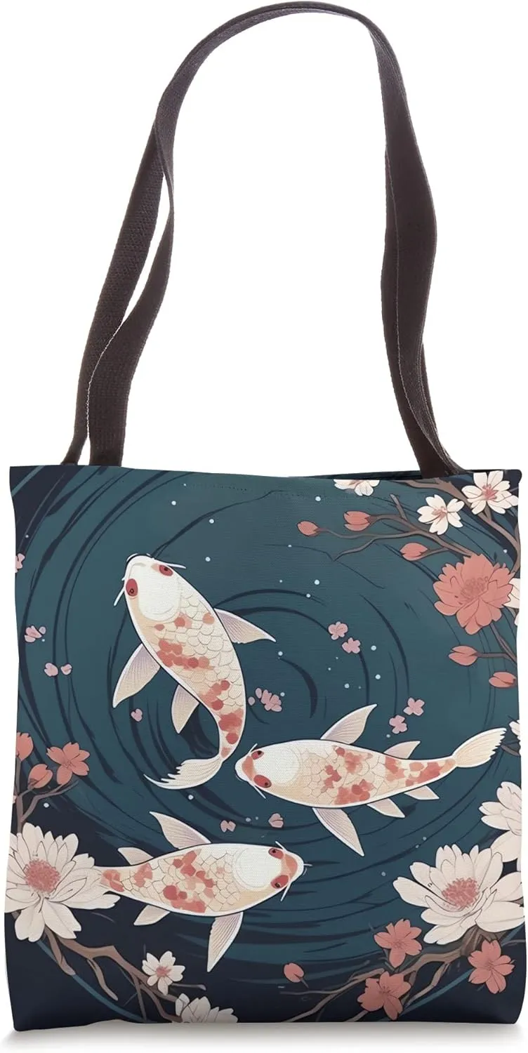 Koi Fish and Cherry Blossom Japanese Prosperous Art Tote Bag