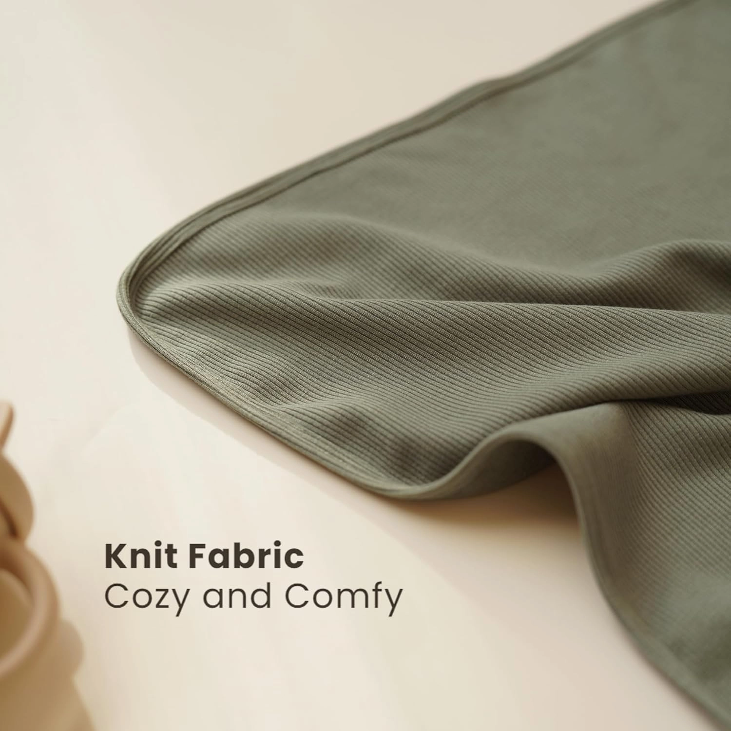 Konssy Knit Baby Blanket 2 Pack, Soft Ribbed Swaddle Receiving Blankets for Boys & Girls, Lightweight Cozy Swaddling Wrap for Newborns, Infants, & Toddlers, 33x42 Inch (Beige, Sage)