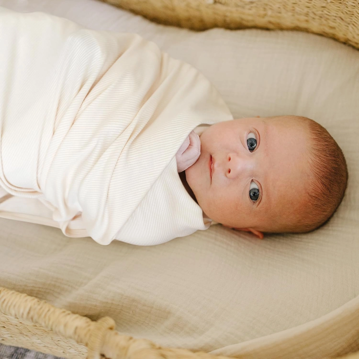 Konssy Knit Baby Blanket 2 Pack, Soft Ribbed Swaddle Receiving Blankets for Boys & Girls, Lightweight Cozy Swaddling Wrap for Newborns, Infants, & Toddlers, 33x42 Inch (Beige, Sage)