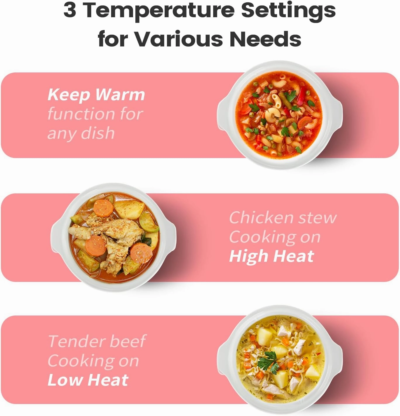 KOOC Small Slow Cooker, 2-Quart, Free Liners Included for Easy Clean-up, Upgraded Ceramic pot, Adjustable Temp, Nutrient Loss Reduction, Stainless Steel, Pink, Round