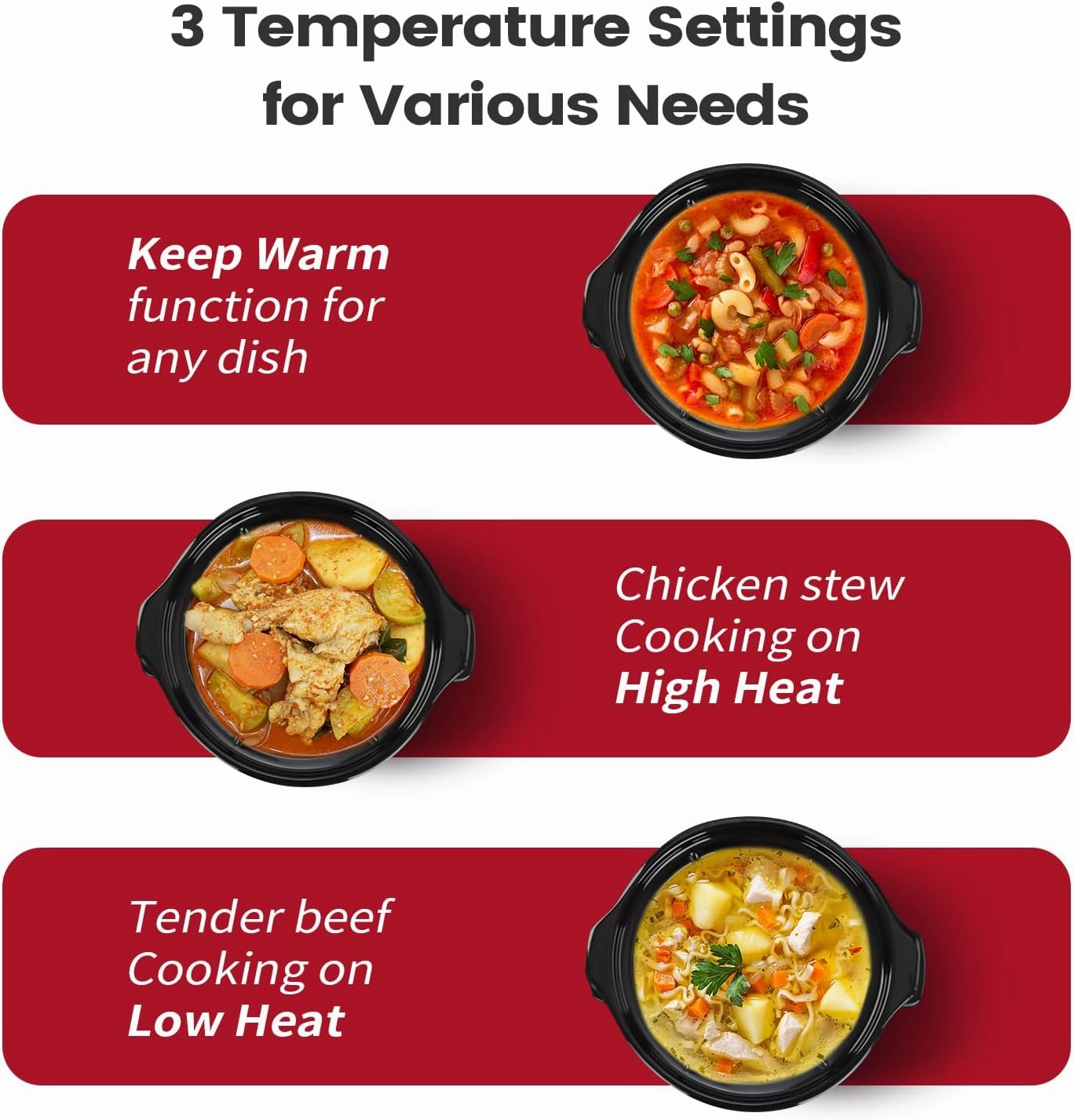 KOOC Small Slow Cooker, 2 Quart, Free Liners Included for Easy Clean-up, Upgraded Ceramic Pot, Adjustable Temp, Nutrient Loss Reduction, Stainless Steel, Red, Round