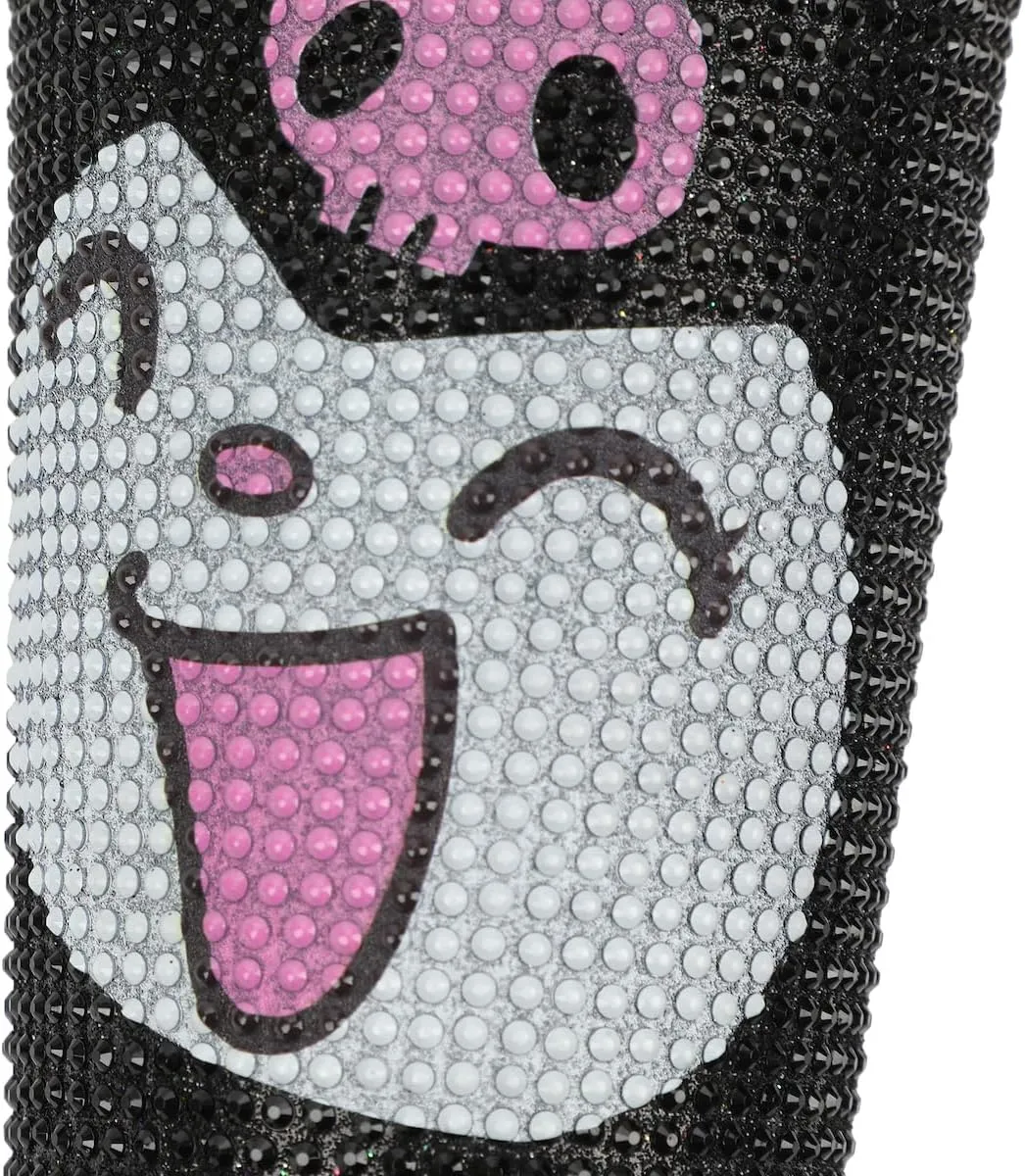 Kuromi Big Face 20 Oz Black Rhinestone-Studded Plastic Tumbler Cup