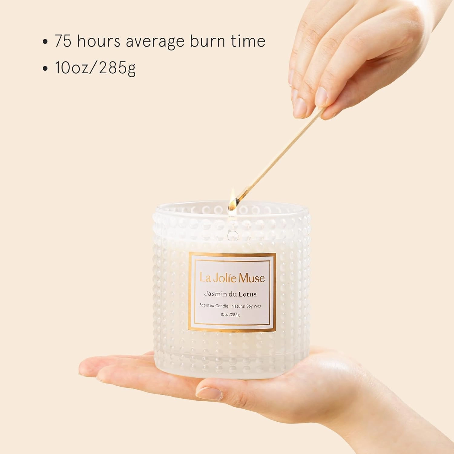 LA JOLIE MUSE Jasmine Candles Gifts for Women, Luxury Candle for Home Scented, Natural Soy Wax Candles, 75 Hours, 10 OZ