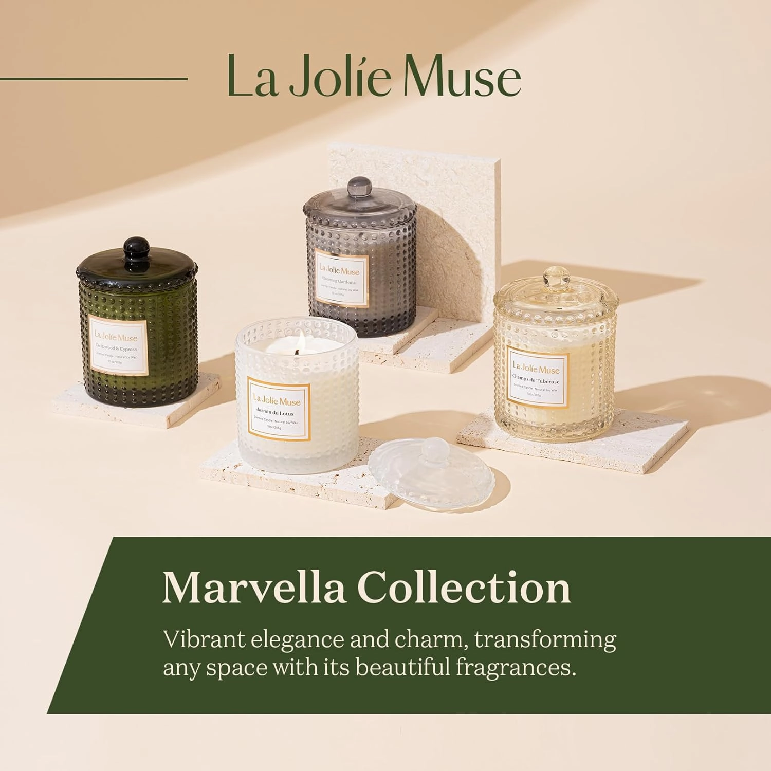LA JOLIE MUSE Jasmine Candles Gifts for Women, Luxury Candle for Home Scented, Natural Soy Wax Candles, 75 Hours, 10 OZ