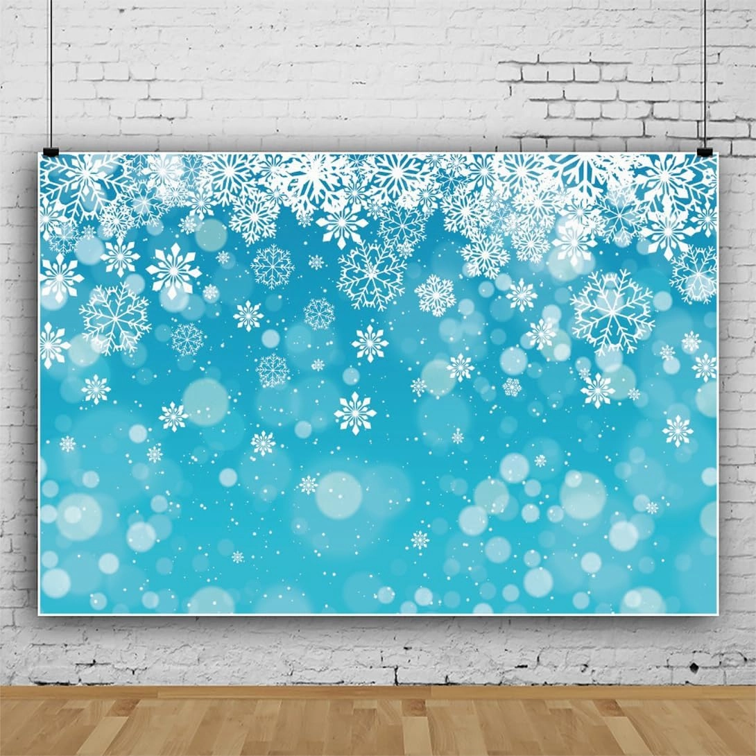 Laeacco 7x5ft Winter Snowflake Backdrop Merry Christmas Ice Blue Bokeh Frozen Snow Wonderland Photography Background Xmas Eve Baby Shower Birthday Party Decor Kids Adults Portrait Photo Booth Props