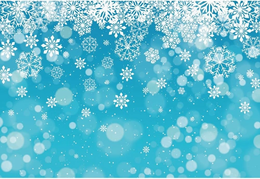 Laeacco 7x5ft Winter Snowflake Backdrop Merry Christmas Ice Blue Bokeh Frozen Snow Wonderland Photography Background Xmas Eve Baby Shower Birthday Party Decor Kids Adults Portrait Photo Booth Props