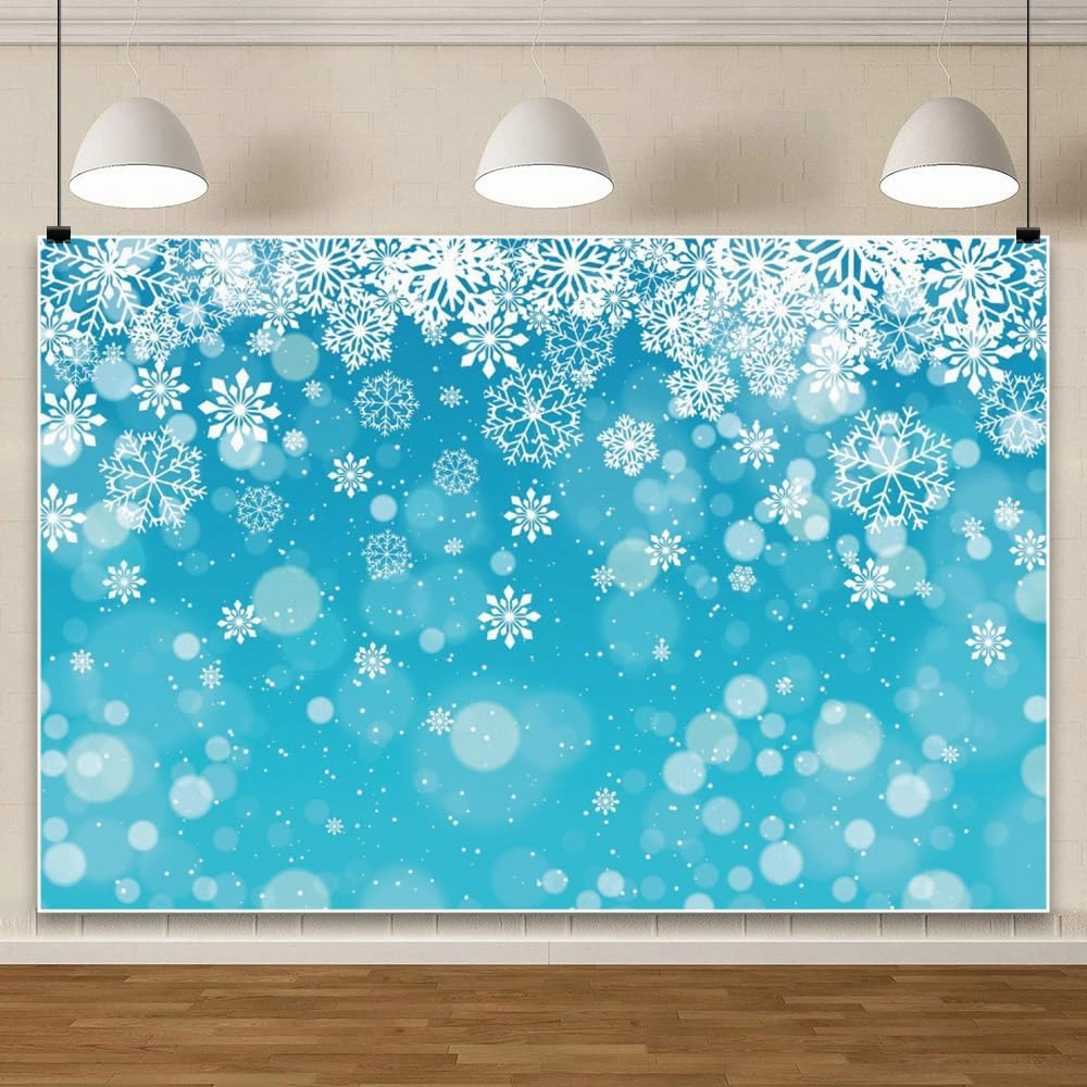 Laeacco 7x5ft Winter Snowflake Backdrop Merry Christmas Ice Blue Bokeh Frozen Snow Wonderland Photography Background Xmas Eve Baby Shower Birthday Party Decor Kids Adults Portrait Photo Booth Props
