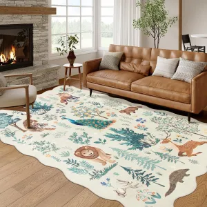 Lahome Jungle Area Rugs 5x7, Kids Rug for Bedroom Girls Machine Carpet for Living Room Ultra-Thin Non Slip, Animal Print Beige Cute Carpet for Kids Nursery Neutral Playroom Office (Beige, 5'x7')