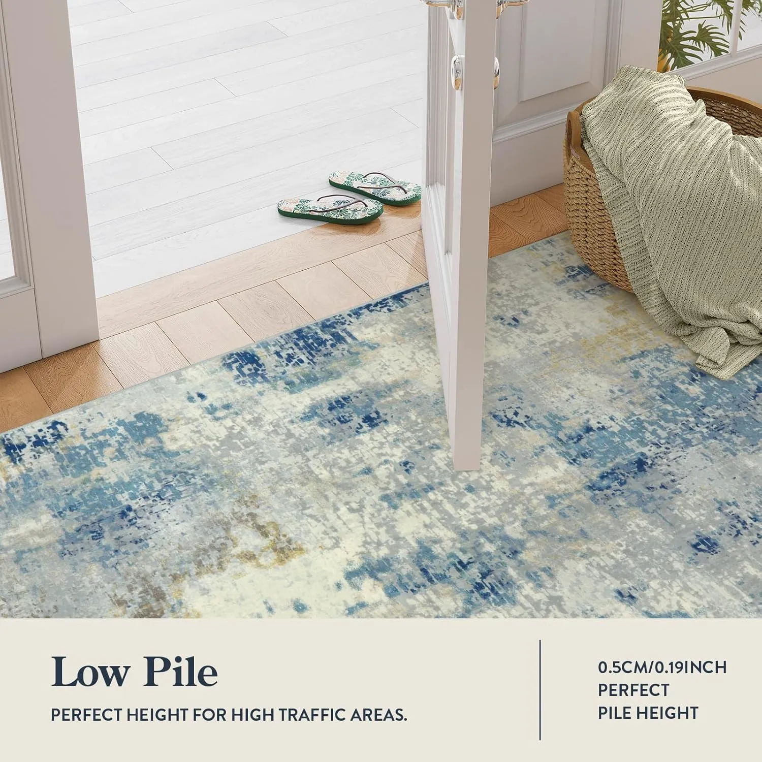 Lahome Modern Abstract Living Room Rug, Washable 8x10 Area Rugs for Bedroom Stain Resistant Non Slip, Large Blue Soft Indoor Carpet for Dining Room Table Apartment, Blue/Grey