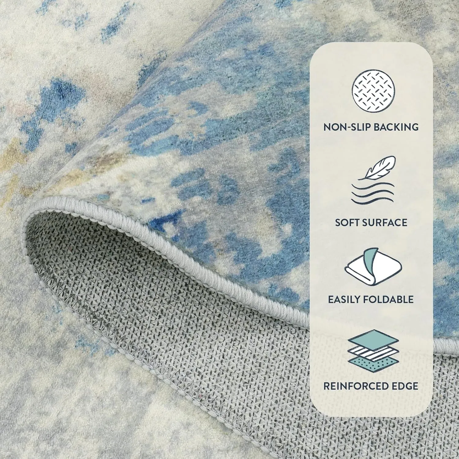 Lahome Modern Abstract Living Room Rug, Washable 8x10 Area Rugs for Bedroom Stain Resistant Non Slip, Large Blue Soft Indoor Carpet for Dining Room Table Apartment, Blue/Grey