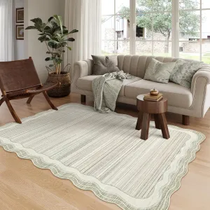 Lahome Scalloped Modern Area Rugs 5x7 Washable Rugs,Large Irregular Beige Living Room Bedroom Rugs,Abstract Minimalist Soft Non-Slip Low-Pile Throw Carpet for Dining Room Home Office(Beige,5x7)