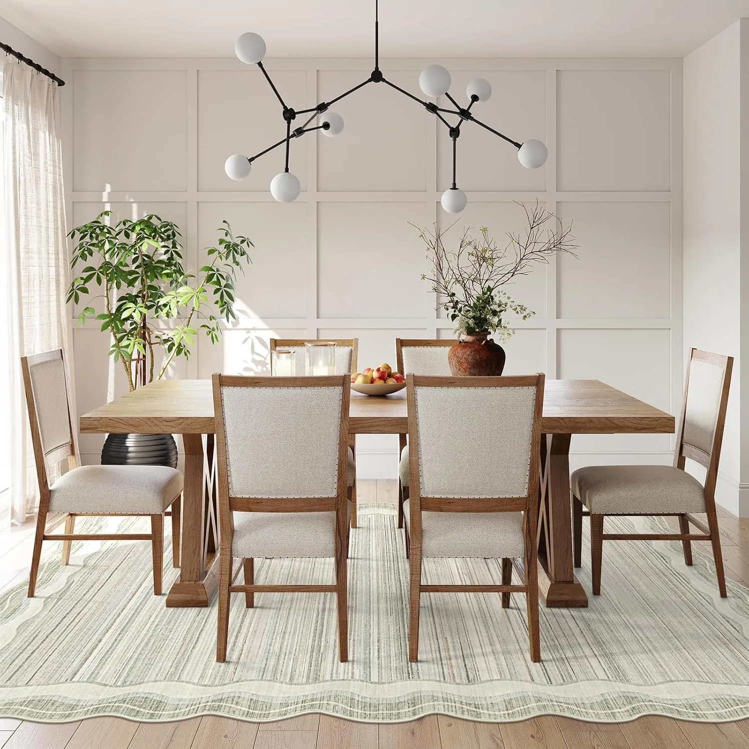 Lahome Scalloped Modern Area Rugs 5x7 Washable Rugs,Large Irregular Beige Living Room Bedroom Rugs,Abstract Minimalist Soft Non-Slip Low-Pile Throw Carpet for Dining Room Home Office(Beige,5x7)