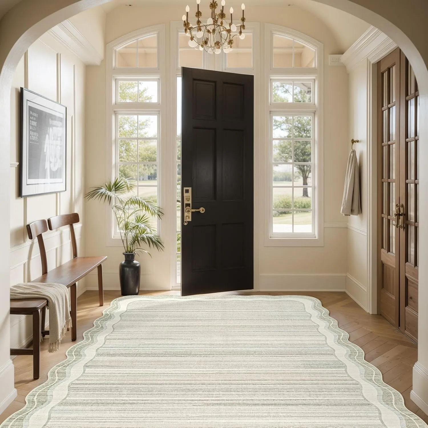 Lahome Scalloped Modern Area Rugs 5x7 Washable Rugs,Large Irregular Beige Living Room Bedroom Rugs,Abstract Minimalist Soft Non-Slip Low-Pile Throw Carpet for Dining Room Home Office(Beige,5x7)
