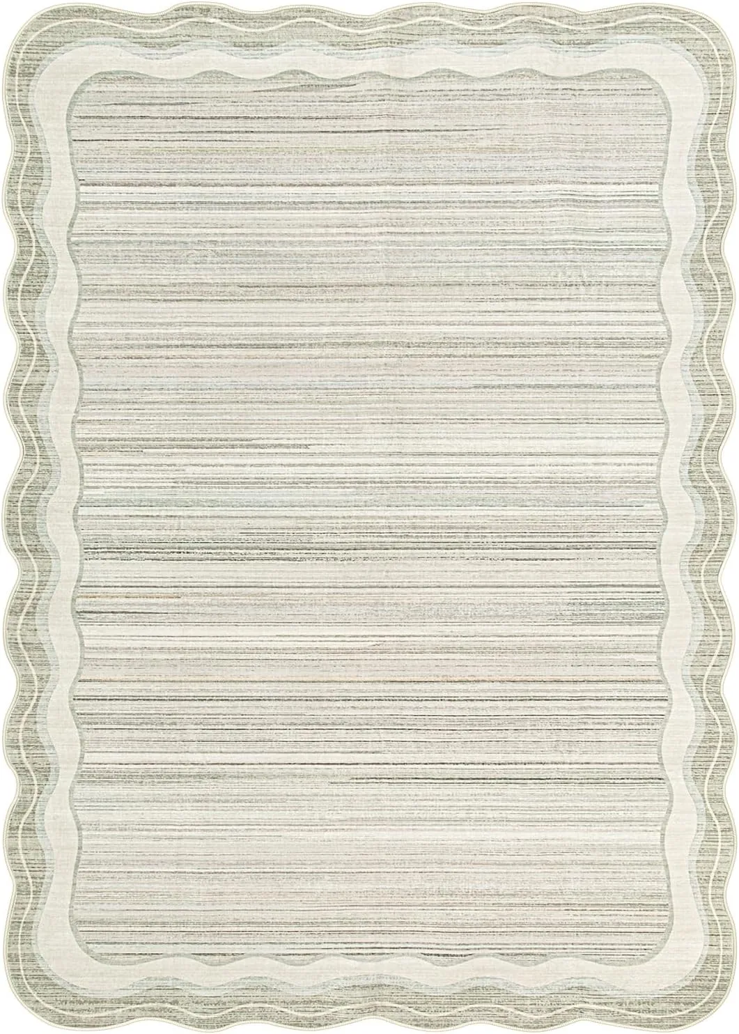Lahome Scalloped Modern Area Rugs 5x7 Washable Rugs,Large Irregular Beige Living Room Bedroom Rugs,Abstract Minimalist Soft Non-Slip Low-Pile Throw Carpet for Dining Room Home Office(Beige,5x7)