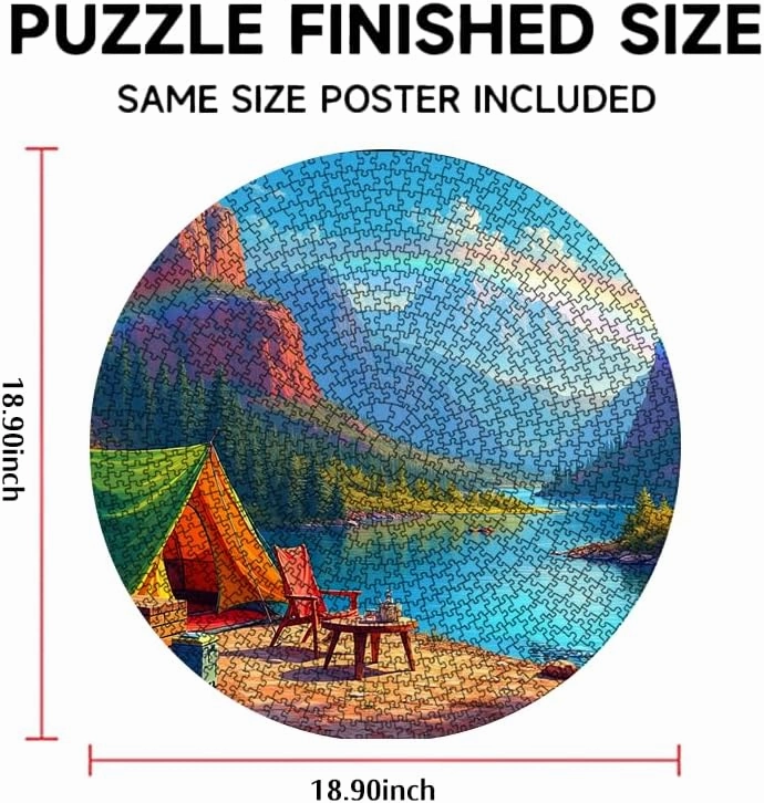 Lakeside Camping with Rainbow 500 Piece Jigsaw Puzzle Unique Interlocking Pieces Fun Vibrant Image 18.9X18.9 Inches