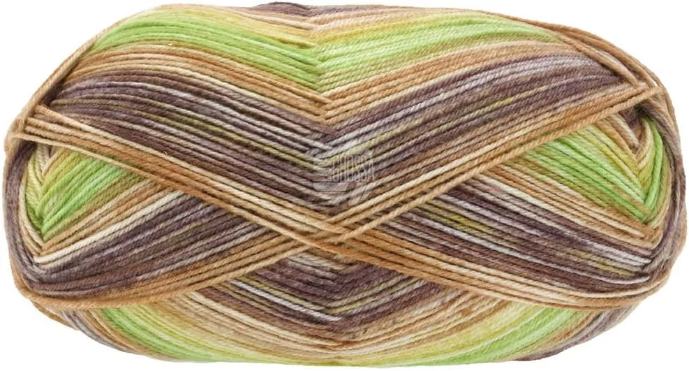 Lana Grossa Meilenweit 100 Extrafine Cosima Multi Yarn, 3488 Beige/Camel/Dark/Grey Brown/Umber/Light/Soft/Yellow Green/Yellow