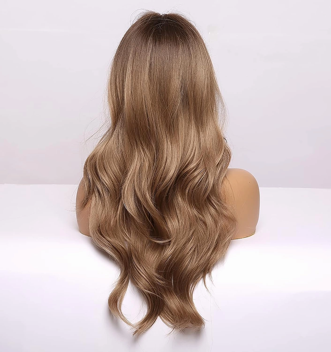 LANOVA Brown Ombre Wig with Bangs, Wig Synthetic Bangs, Long Wig Wavy Hair, Chinese Bang Wig, 22 inch