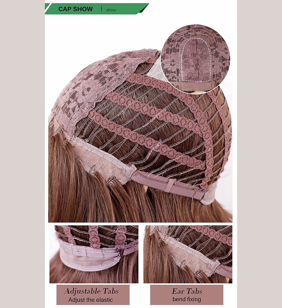 LANOVA Brown Ombre Wig with Bangs, Wig Synthetic Bangs, Long Wig Wavy Hair, Chinese Bang Wig, 22 inch